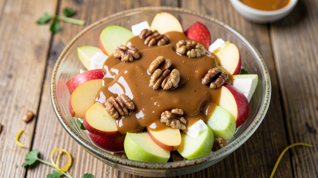 Old Fashioned Caramel Apple Salad Recipe: Crunchy Apples, Creamy Cheese, and Buttery Toasted Nuts
