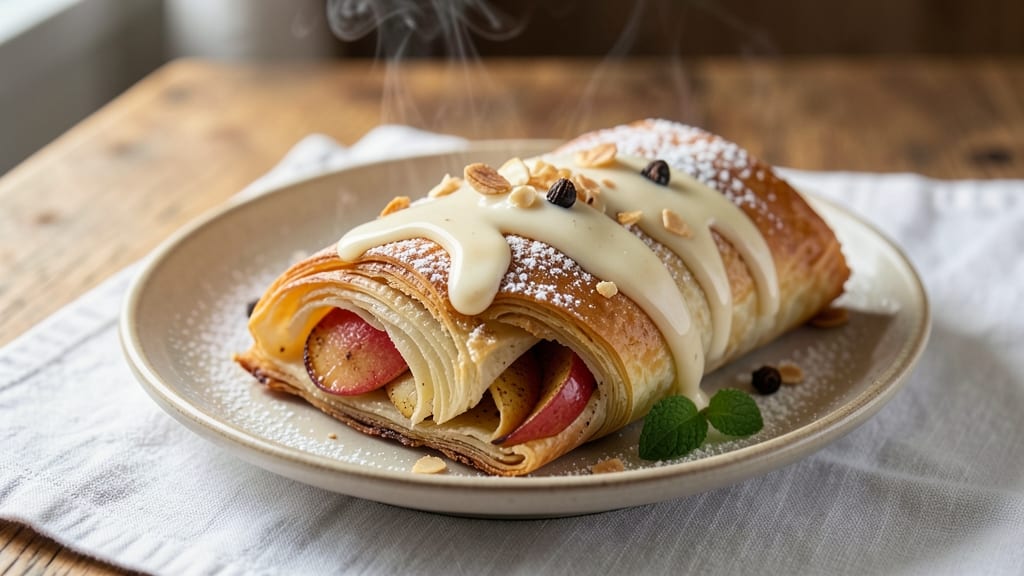 German Apple Strudel Recipe With Vanilla Sauce: Flaky Layers and Warm Spice Kiss